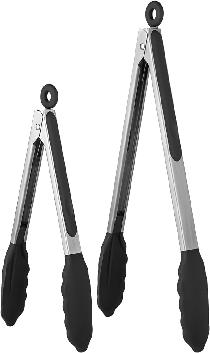 600ºF Heat Resistant Kitchen Tongs: U-Taste 9+12 inch Silicone Cooking Tong Set by U-Taste