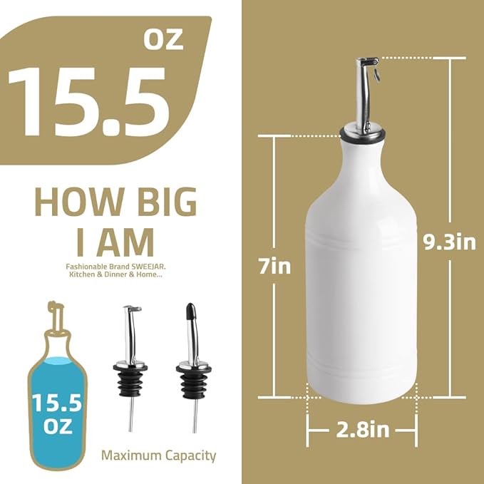 Sweejar Ceramic Olive Oil Dispenser Bottle, Opaque Oil Cruet Protects to Reduce - Image 6