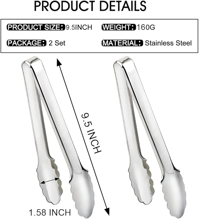 2 Pack Serving Tongs Serving Utensils Salad Tongs Metal Buffet Tongs Non-slip & - Image 4