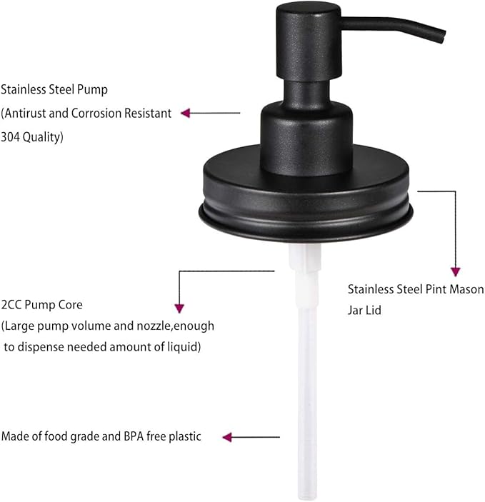 Amolliar Mason Jar Liquid Soap Dispenser Pump Lid, Stainless Steel Pump - Image 4