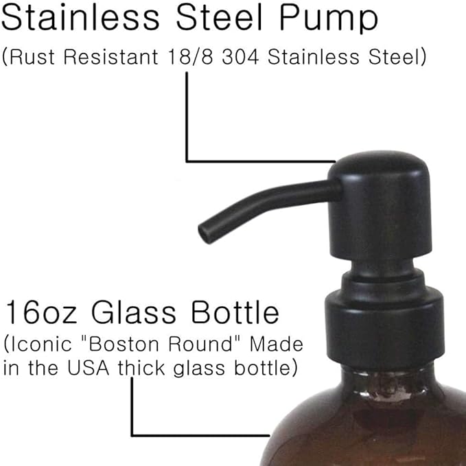 2 Pack Thick Amber Glass Pint Jar Soap Dispenser - Image 3
