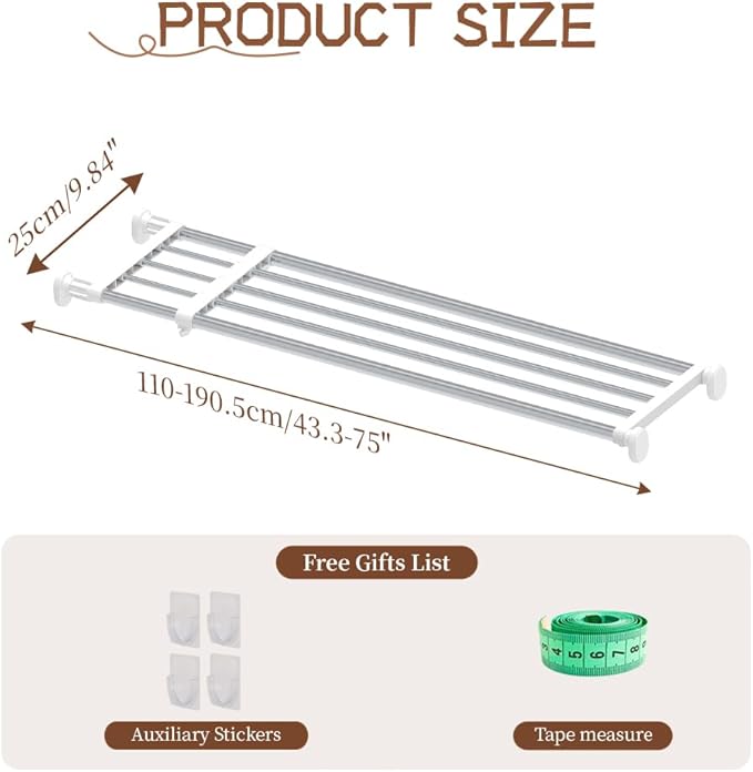 Hershii Tension Shelf Expandable Rod Closet System Heavy Duty Clothes Hanger - Image 2