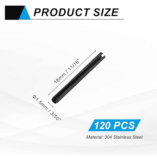 MECCANIXITY 120Pcs Slotted Split Roll Pins 3/50 Inch Dia. 11/16 Inch Length - Image 2