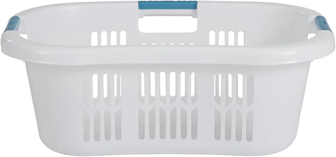 Rubbermaid Large Hip-Hugger Laundry Basket/Hamper, 1.5-Bushel, White, Stackable Storage Bin/Organizer for Bathroom/Bedroom/Dorm/Home