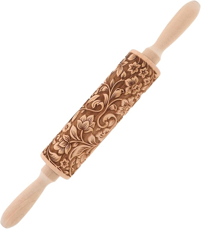 Embossed Rolling Pin for Baking Wooden Pastry Roller by NAMOARLY