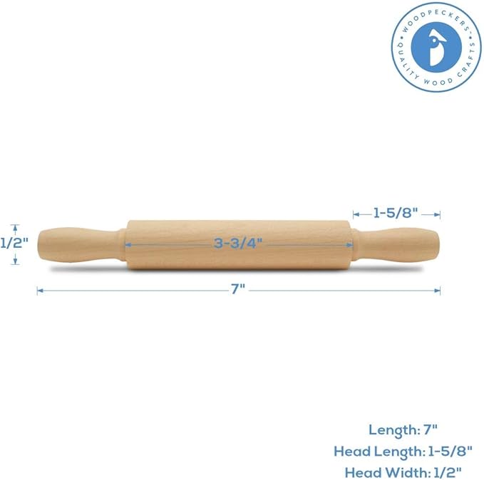 Wooden Mini Rolling Pin, 7 Inches Long, Baking in the Kitchen and Crafting - Image 2