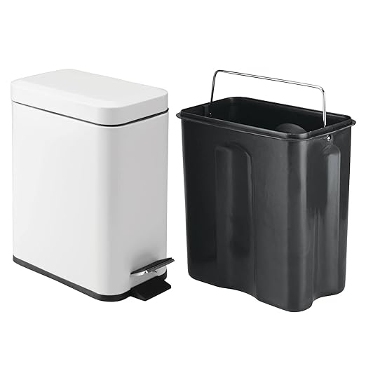 mDesign 5 Liter Rectangular Small Steel Step Trash Can Wastebasket, Garbage - Image 5