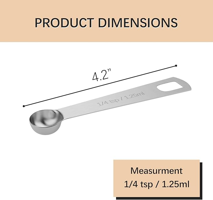 5PCS 1/4tsp Single Measuring Spoon, Stainless Steel Individual Teaspoons Only - Image 2