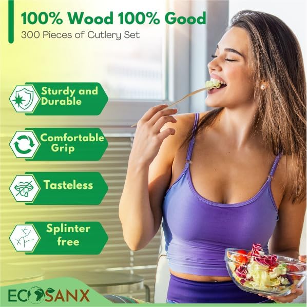 ECOSANX® 300 PCs Wooden spoons for eating, 6.5" Splinter Free small disposable - Image 5