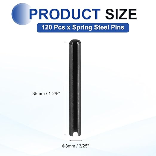 MECCANIXITY 120Pcs Slotted Split Roll Pins 3/25 Inch Dia. 1-2/5 Inch Length - Image 2