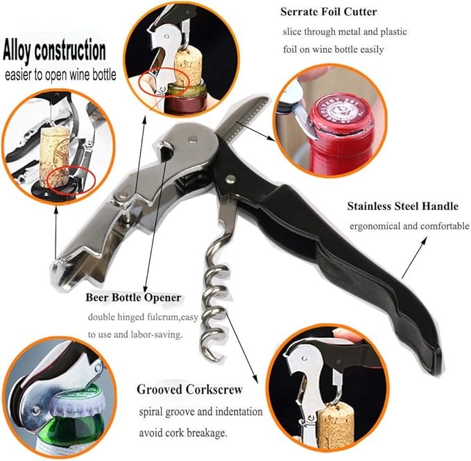 Professional Waiter Corkscrew Wine Openers Set, Heavy Duty Stainless Steel - Image 3