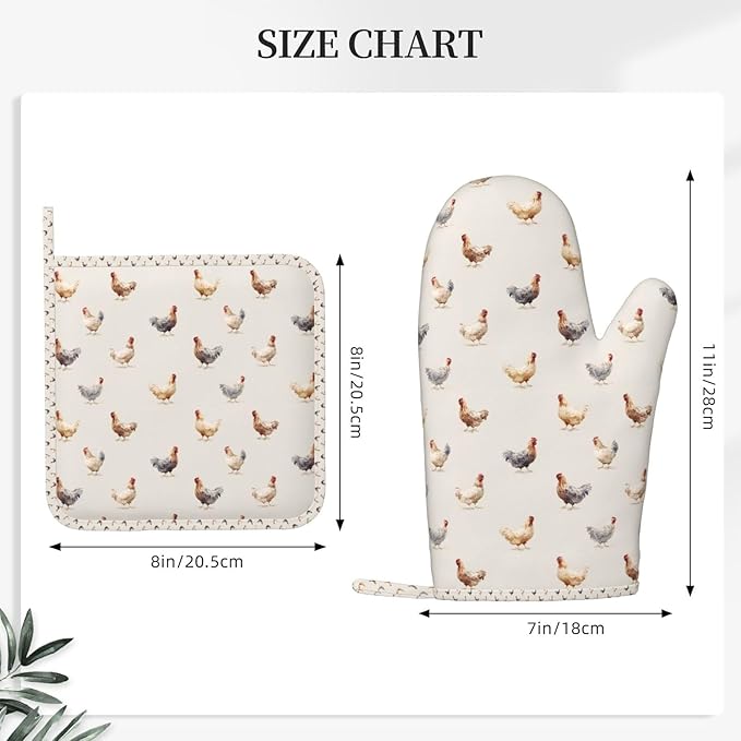 Oven Mitts and Pot Holders Set, Chicken Pattern Silicone Kitchen Accessories 4 - Image 3