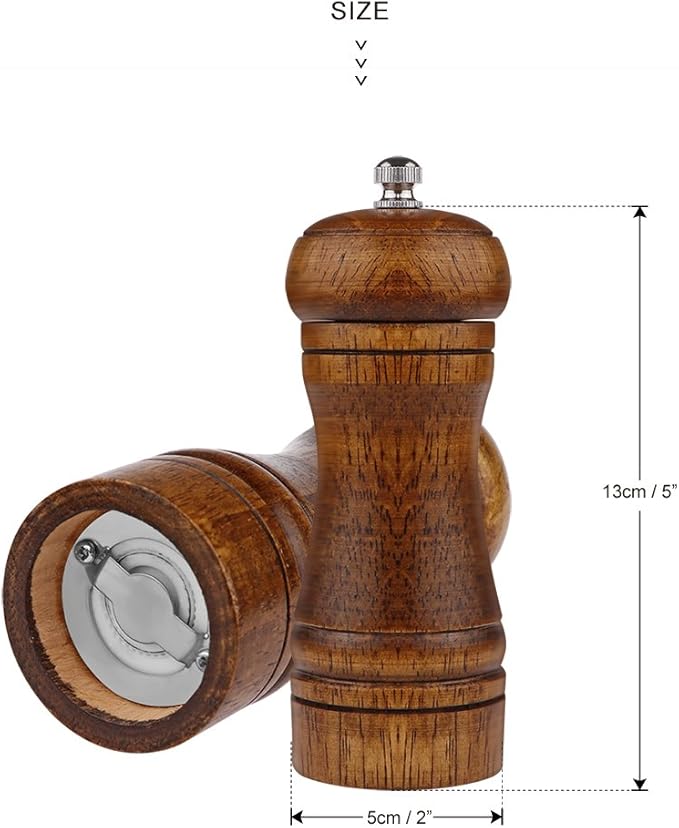Pepper Mill - 5 inch Pepper Grinder Pepper Grinder Refillable Oak Salt and - Image 6