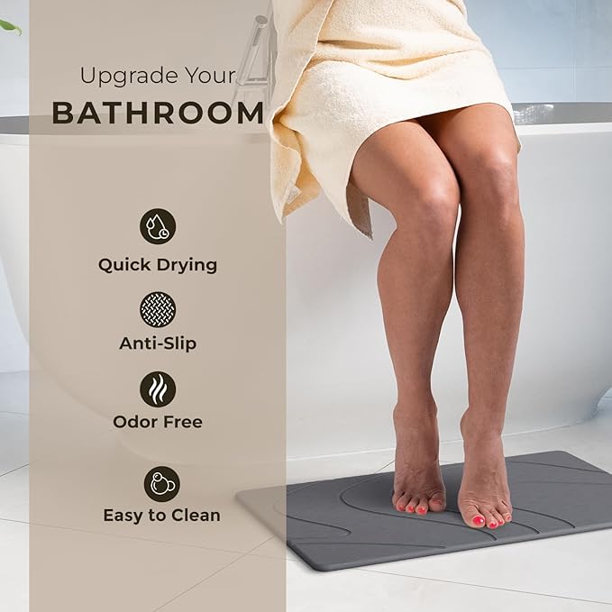 TOSORO - Stone Bath Mat Diatomaceous Earth Shower Mat Non-Slip Super Absorbent - Image 2