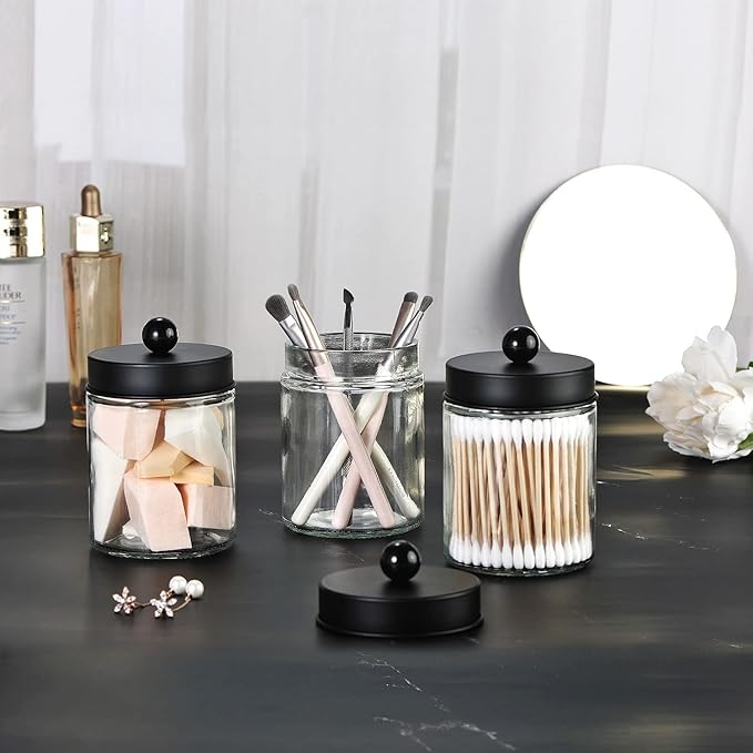 3 Pack Apothecary Jar Canisters Bathroom Vanity Organizer - Image 7