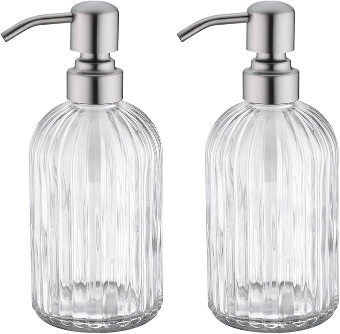 Glass Soap Dispensers for Kitchen and Bathroom, 16oz Heavey Glass Bottle by LEETCPHOME