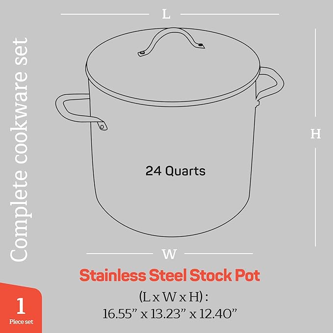 Stainless Steel Stockpot with Tempered Glass Lid 24 Quart, Durable 18/0 - Image 2