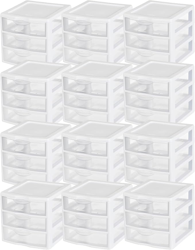 Sterilite 12-Pack Clearview 3-Drawer Cart, Small Plastic Storage Organizer by Sterilite
