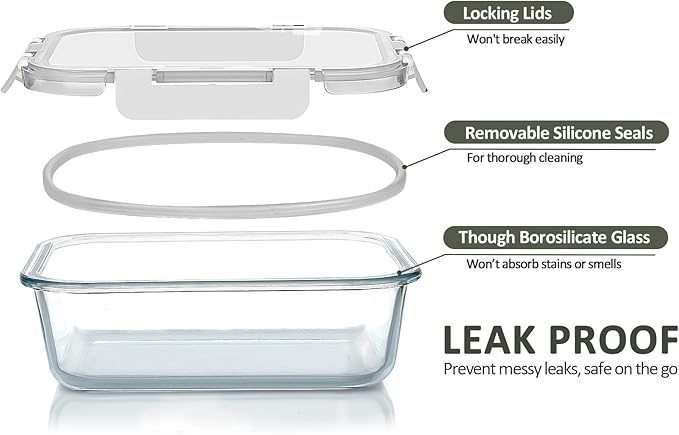 Glass Meal Prep Containers, MCIRCO Glass Food Storage Containers, Airtight - Image 3
