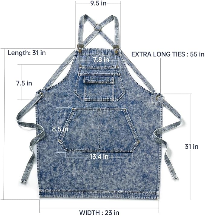 Denim Apron with Pockets for Hair Stylist Gardening Craftsmen Barista Women - Image 7