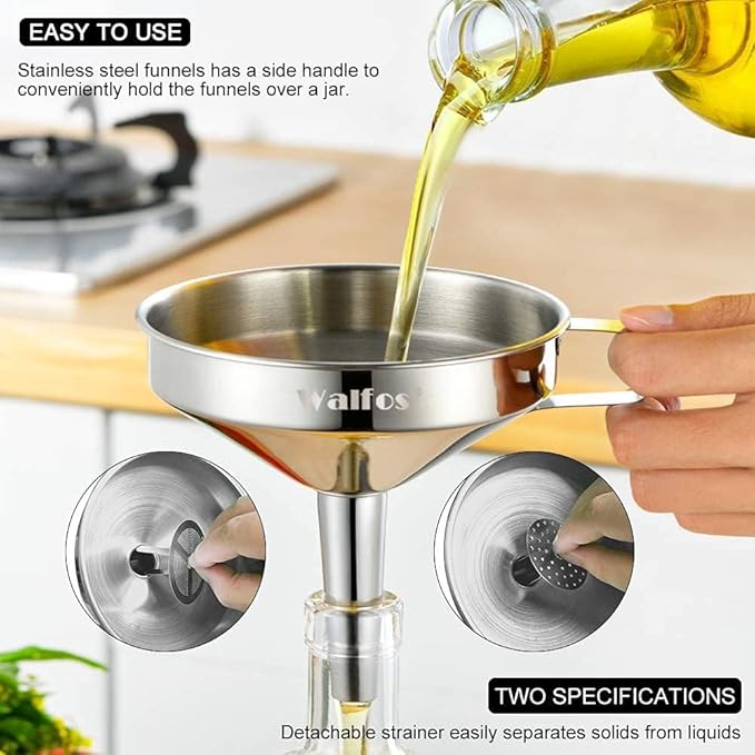 Stainless Steel Funnel, Walfos 4 Pack(4in、3 in、2.2 in、1.7in Kitchen Funnel - Image 3