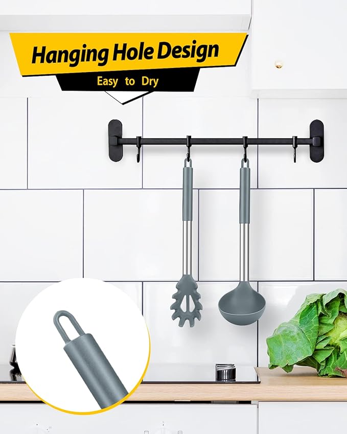 Silicone Pasta Fork and Ladle Spoon Set, Large Non Stick Kitchen Utensils - Image 6