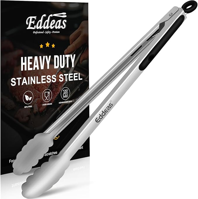 Eddeas Grill Tongs, 17 Inch Extra Long BBQ Tongs, Heat Resistant 600 Degrees by Eddeas