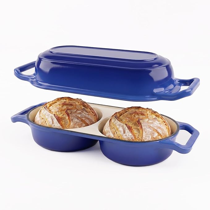 Double Dutch Oven Pot with Lid, Enameled Cast Iron Bread Loaf Pan, Dutch Oven by yaoyaoplay