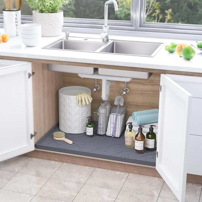 SIKADEER 37" x 19" Under Sink Mat Waterproof, Silicone Mat Kitchen Drawer Shelf - Image 2