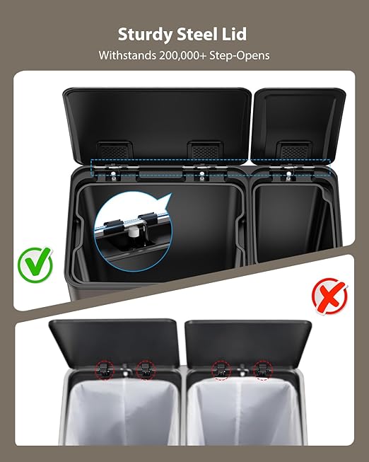 Dual Trash and Recycling Bins for Kitchen, 13.2 + 5.2 Gal Stainless Steel Trash - Image 7