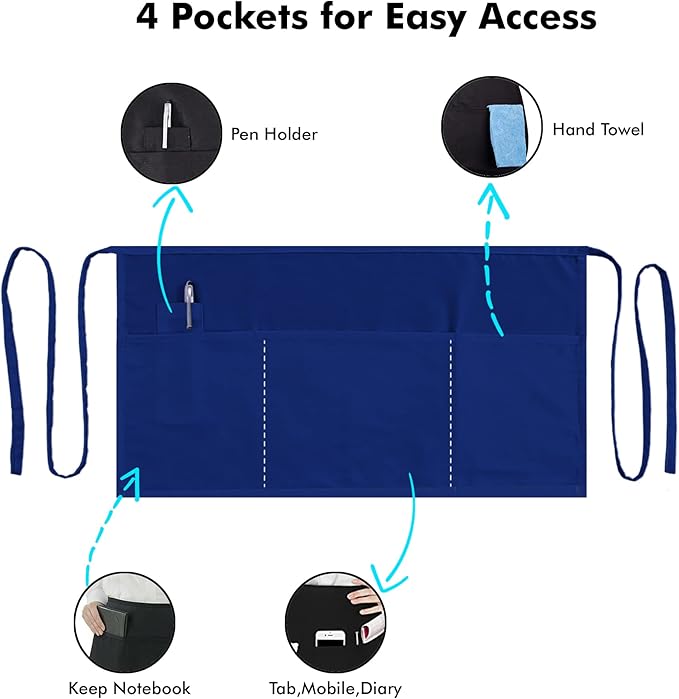 Dreamology Waitress Apron with Pockets, Server Aprons with 3 Pockets, Short & - Image 4