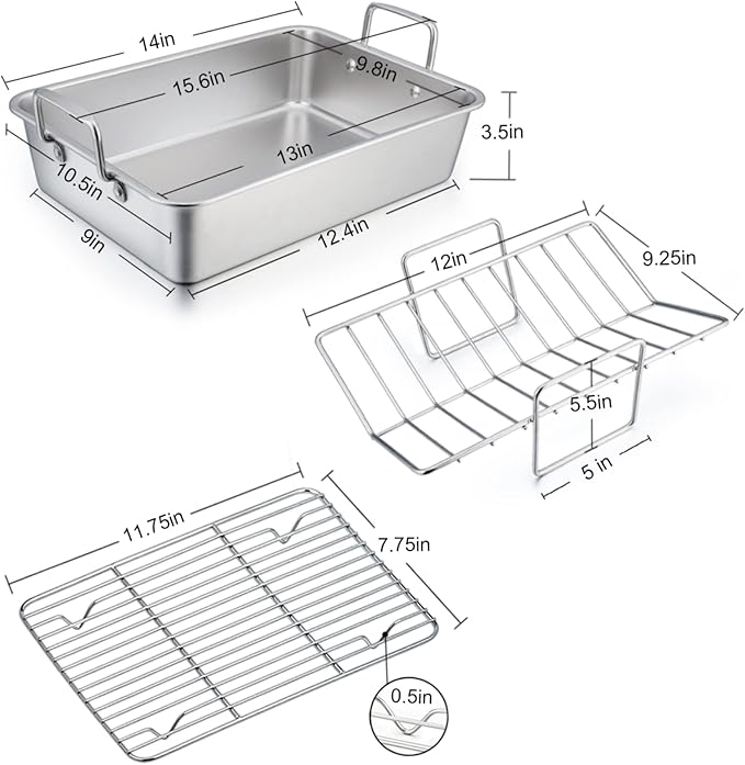 TeamFar Roasting Pan with Rack, 14 Inch Stainless Steel Turkey Roaster Lasagna - Image 2