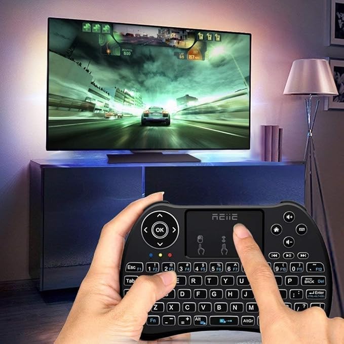 (Backlit Version)REIIE H9+ Mini Keyboard,2.4GHz Wireless Mini Handheld Smart TV Remote Keyboard with Touchpad for PC,Raspberry Pi 2, Pad, Smart TV, Android TV Box, Windows 7 8 10（Not Suport Bluetooth）