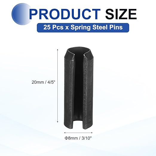 MECCANIXITY 25Pcs Slotted Split Roll Pins 3/10 Inch Dia. 4/5 Inch Length 65Mn - Image 2