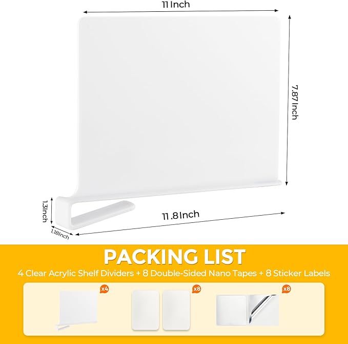 JOY DECOR 8 Pack Acrylic White Shelf Dividers - Image 2