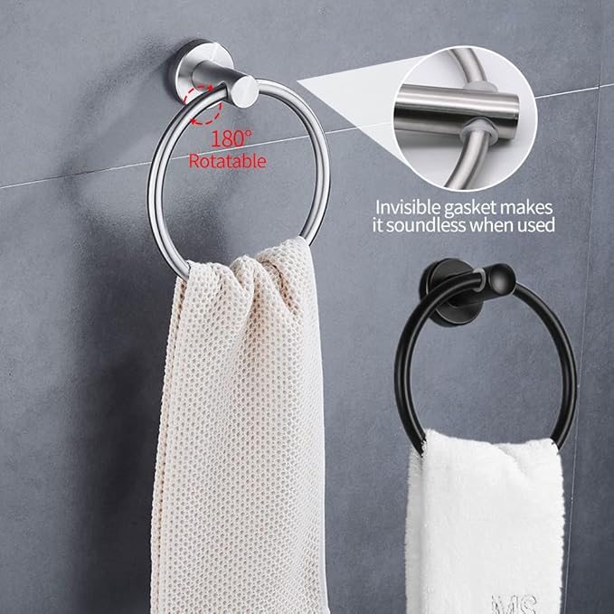 4pcs Matte Black Toilet Paper Holder and Towel Ring Set, Stainless Steel Hand - Image 2