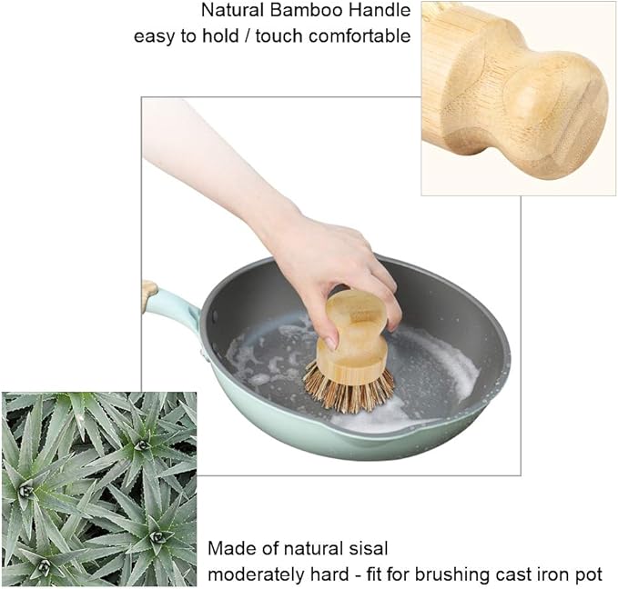 2 Pack Bamboo Dish Scrub Brush, Picowe Natural Scrub Cleaning Brush Vegetable - Image 4