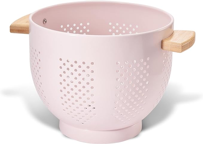 Metal Colander with Wood Handle and Stable Base, Powder Coated Steel Kitchen by Unknown