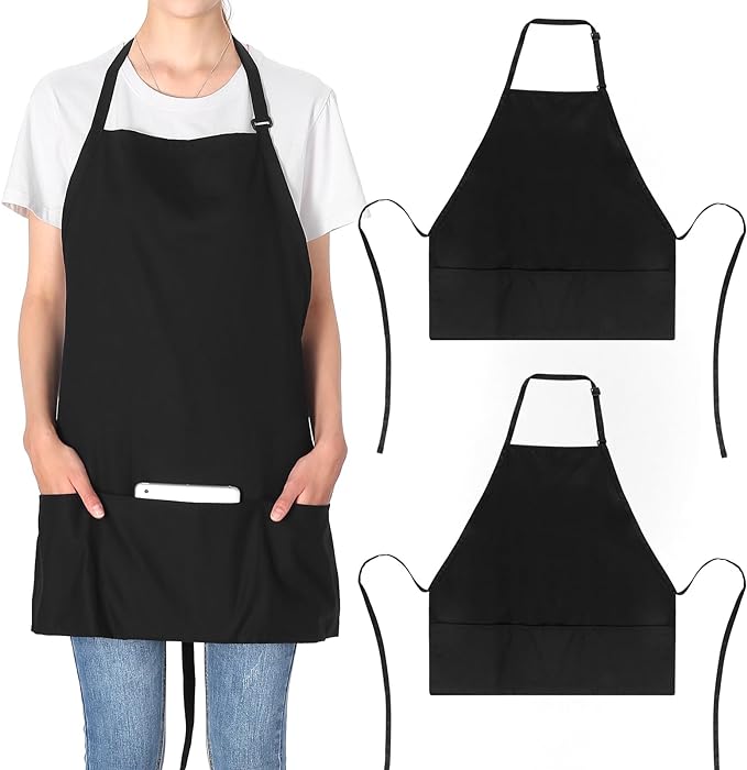 Jubatus 2 Pack 3 Pockets Adjustable Bib Apron 65% Polyester 35% Cotton Fabric by Jubatus