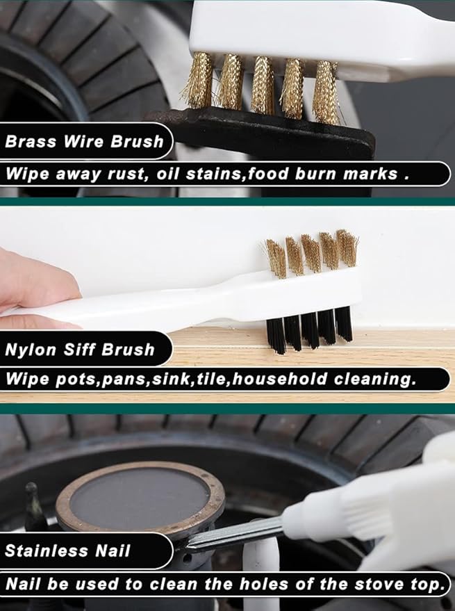 Kitchen Stove Cleaning Brush + Scraper Tool Set, Brass Wire Brushes - Image 7