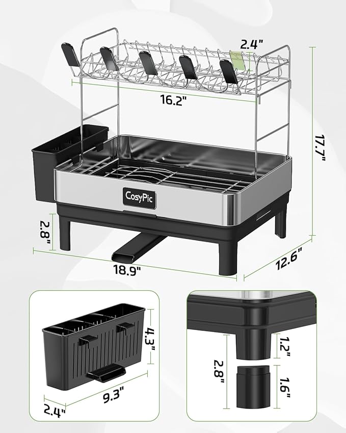 2 Tier Dish Drying Rack, Thicker Premium 304 Stainless Steel Dish Racks - Image 6