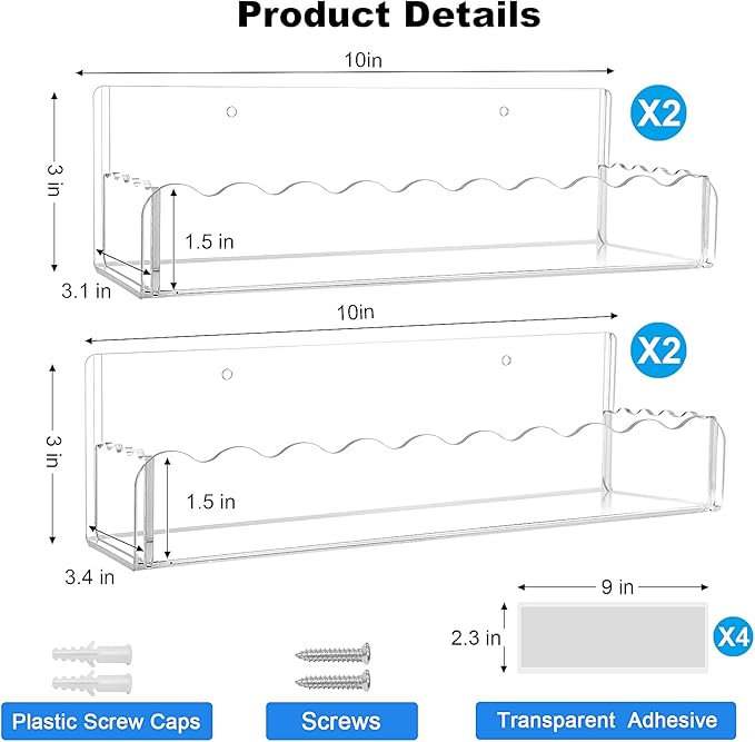 10 inch Spice Rack Wall Mounted, 4 Pack Spice Organizer Shelf - Image 2