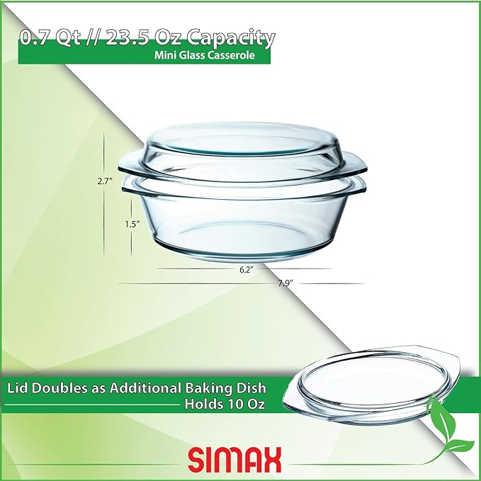 Simax Casserole Dish With Lid, 24 Ounce Round Glass Cookware, Oven and - Image 3