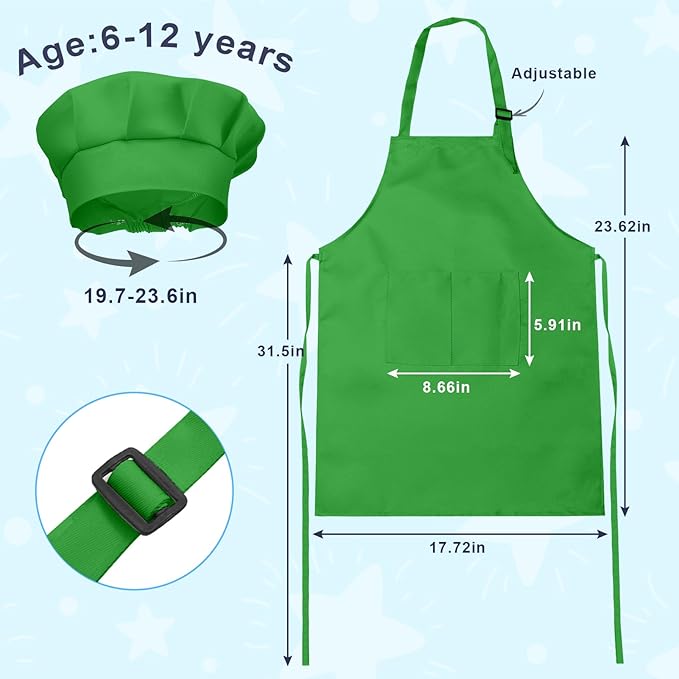 Kids Apron and Chef Hat Set, 24 Pieces Boys Girls Kids Apron - Image 2