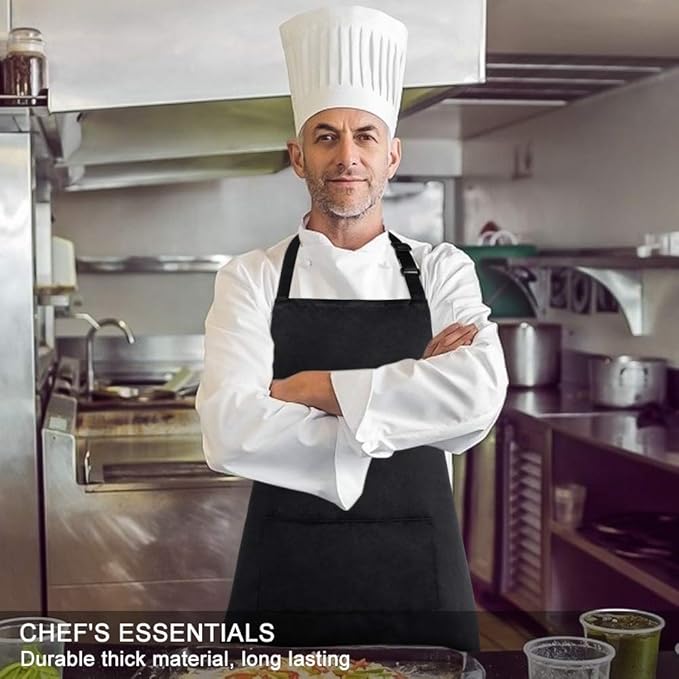 Jubatus 4 Pack Bib Aprons with 2 Pockets Cooking Chef Kitchen Apron - Image 4