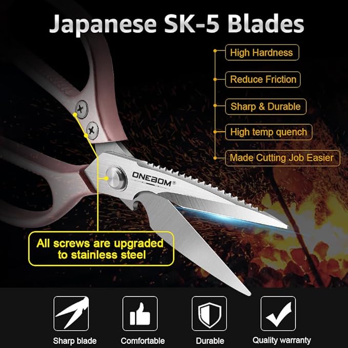 2 Pack ONEBOM Kitchen Shears, Kitchen Scissors Heavy Duty Serrated Blade - Image 2