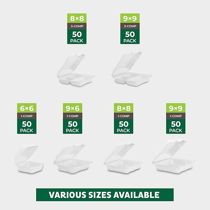 Freshware Compostable 9x9" Clamshell Take Out Food Containers - Image 6