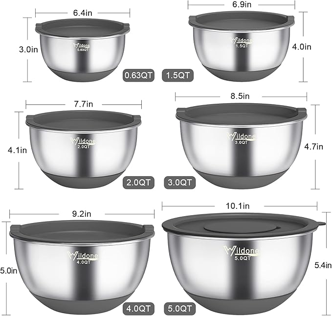 Wildone Mixing Bowls with Airtight Lids, 3 Grater Attachments, Measurement - Image 2
