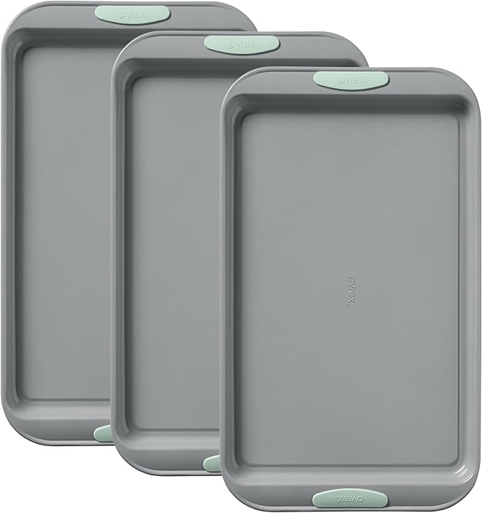 Pyrex 3-Piece Metal Cookie Sheet Bakeware Set, Lightweight Stainless Steel by Pyrex
