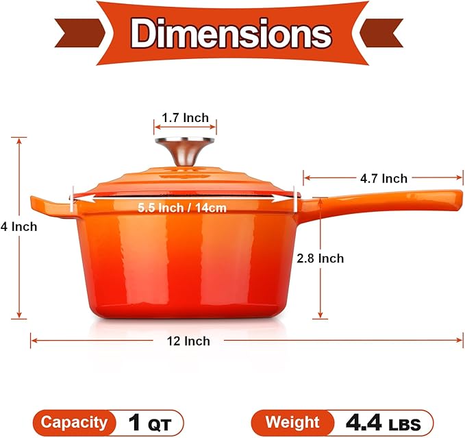 HaSteeL 1 QT Cast Iron Saucepan, Mini Enamel dutch oven - Image 2